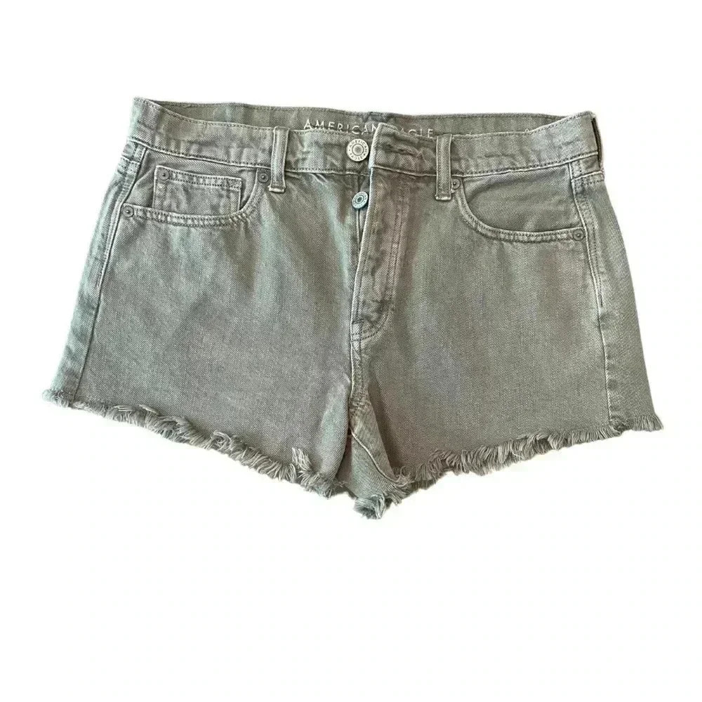 American Eagle High Waisted Festival Midi Jean Shorts Olive Green Size 8